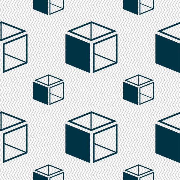 3d cube icon sign. Seamless pattern with geometric texture. Vector