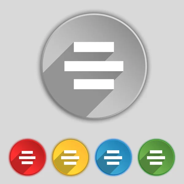 Center alignment icon sign. Symbol on five flat buttons. Vector — Stockový vektor