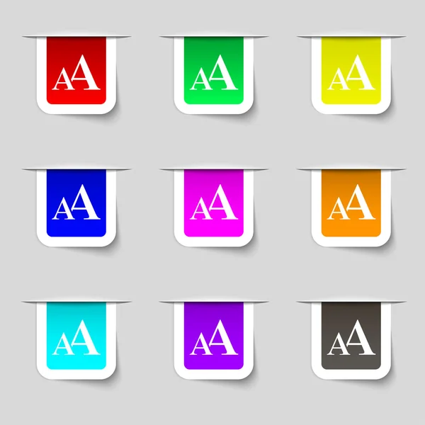Schriftart vergrößern, aa-Symbol-Zeichen. Set mehrfarbiger moderner Etiketten für Ihr Design. Vektor — Stockvektor