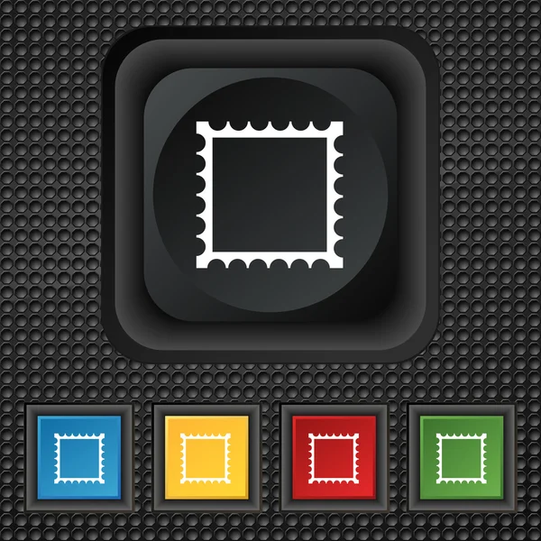 Photo frame template icon sign. symbol Squared colourful buttons on black texture. Vector — Stockový vektor