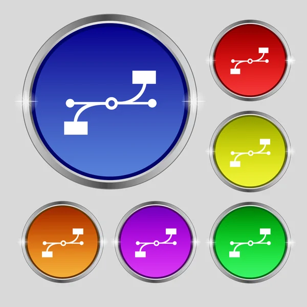 Bezier Curve icon sign. Round symbol on bright colourful buttons. Vector — 图库矢量图片