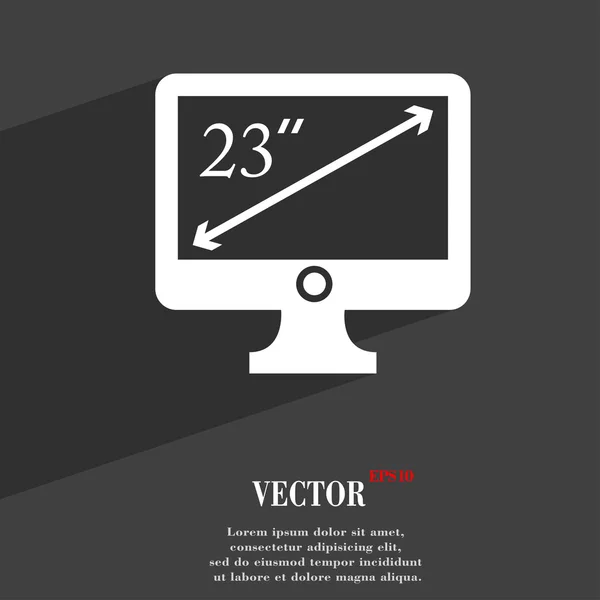 Diagonal of the monitor 23 inches icon symbol Flat modern web design with long shadow and space for your text. Vector — Stockový vektor