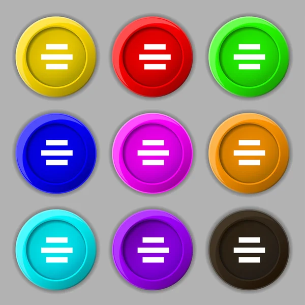Segno icona di allineamento centrale. simbolo su nove pulsanti colorati rotondi. Vettore — Vettoriale Stock