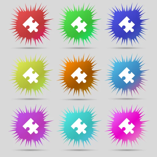 Puzzle piece icon sign. A set of nine original needle buttons. Vector — 图库矢量图片