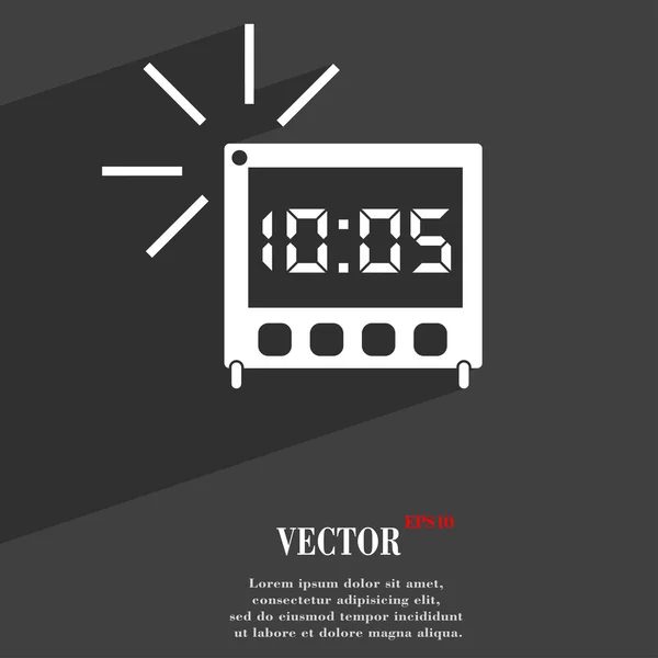 Symbole d'icône d'horloge d'alarme numérique Conception Web moderne plat avec une ombre longue et de l'espace pour votre texte. Vecteur — Image vectorielle