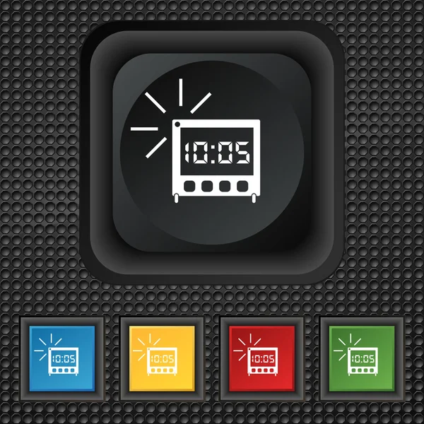 Digital Alarm Clock icon sign. symbol Squared colourful buttons on black texture. Vector — ストックベクタ