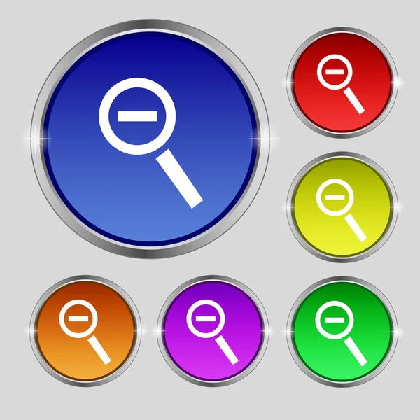 Magnifier glass, Zoom tool icon sign. Round symbol on bright colourful buttons. Vector — ストックベクタ