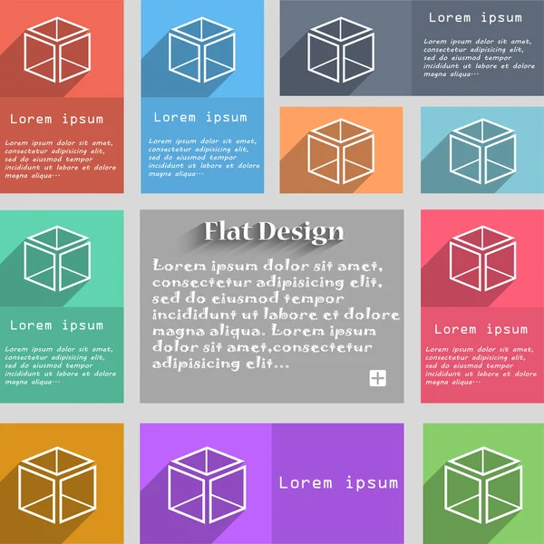 3d signo de icono de cubo. Juego de botones multicolores. Estilo metro con espacio para texto. El largo vector de la sombra — Archivo Imágenes Vectoriales