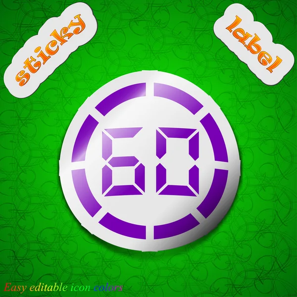 60 second stopwatch icon sign. Symbol chic colored sticky label on green background. Vector — Διανυσματικό Αρχείο