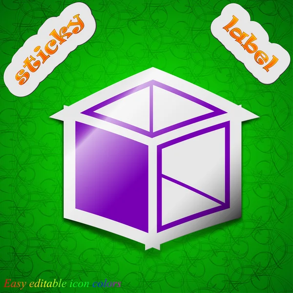 3d cube icon sign. Symbol chic colored sticky label on green background. Vector — Διανυσματικό Αρχείο