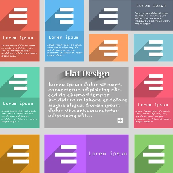 Signo de icono alineado a la derecha. Juego de botones multicolores. Estilo metro con espacio para texto. El largo vector de la sombra — Archivo Imágenes Vectoriales