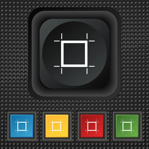 Crops and Registration Marks icon sign. symbol Squared colourful buttons on black texture. Vector — 图库矢量图片