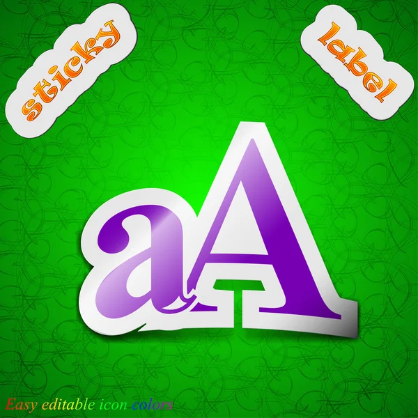 Enlarge font, aA icon sign. Symbol chic colored sticky label on green background. Vector — Διανυσματικό Αρχείο