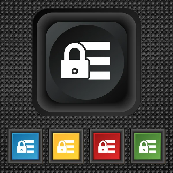 Lock, login icon sign. symbol Squared colourful buttons on black texture. Vector — Stock Vector