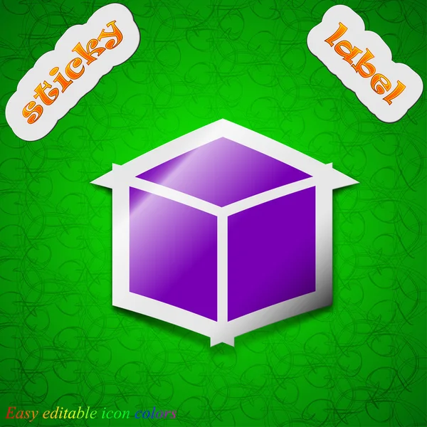 3d cube icon sign. Symbol chic colored sticky label on green background. Vector — Διανυσματικό Αρχείο