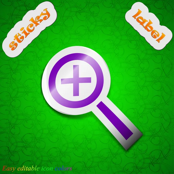 Magnifier glass, Zoom tool icon sign. Symbol chic colored sticky label on green background. Vector — Stock Vector