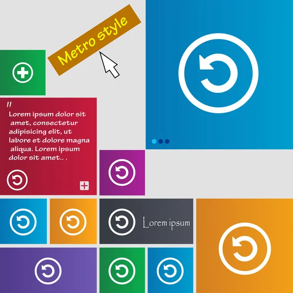 Yükseltme, ok, güncelleştirme simgesini işaret. Metro stil düğmeleri. Modern arayüz Web sitesi düğmeleri ile imleç işaretçi. Vektör