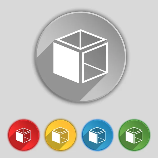 3d signo de icono de cubo. Símbolo en cinco botones planos. Vector — Archivo Imágenes Vectoriales