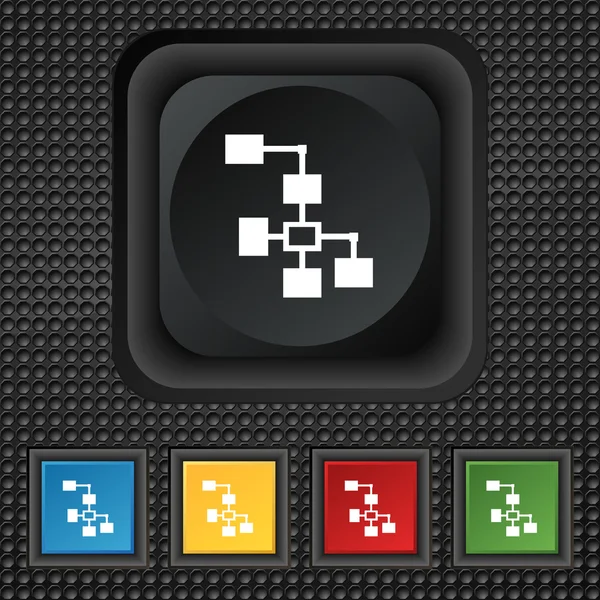 Lokale netwerk pictogram teken. symbool kwadraat kleurrijke knoppen op zwarte textuur. Vector — Stockvector