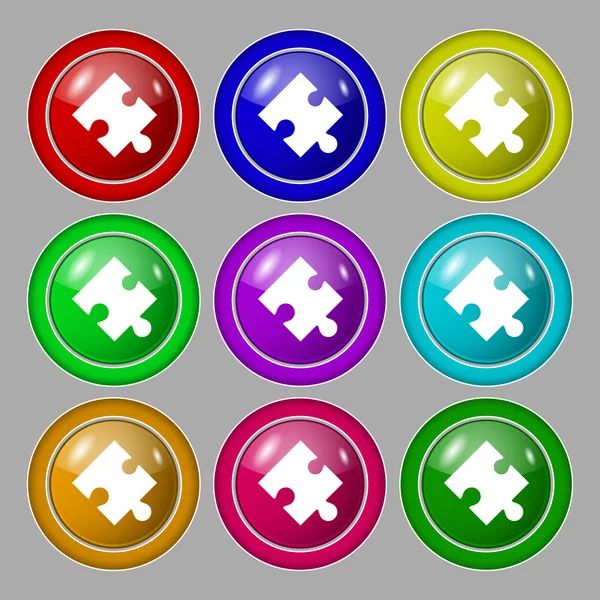 Puzzle piece icon sign. symbol on nine round colourful buttons. Vector — Stock Vector