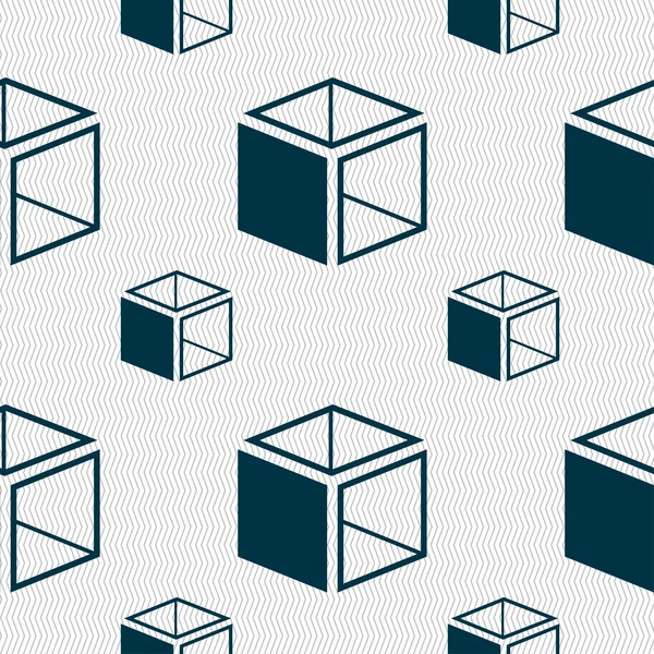 3d cube icon sign. Seamless pattern with geometric texture. Vector — Stockový vektor