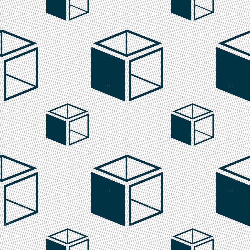 3d cube icon sign. Seamless pattern with geometric texture. Vector