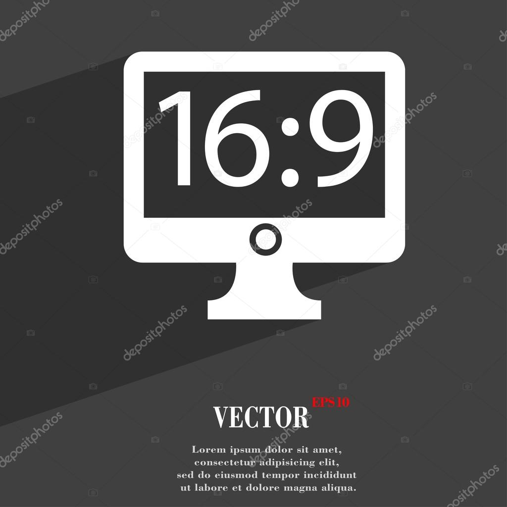 Aspect ratio 16 9 widescreen tv icon symbol Flat modern web design with long shadow and space for your text. Vector