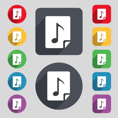 Ses, Mp3 dosya simgesini işaret. 12 renkli düğmeler ve uzun bir gölge kümesi