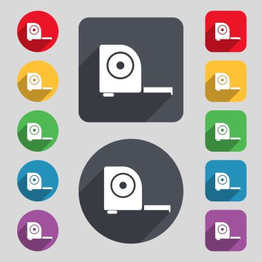 Rulet inşaat simgesini işaret. 12 renkli düğmeler ve uzun bir gölge kümesi