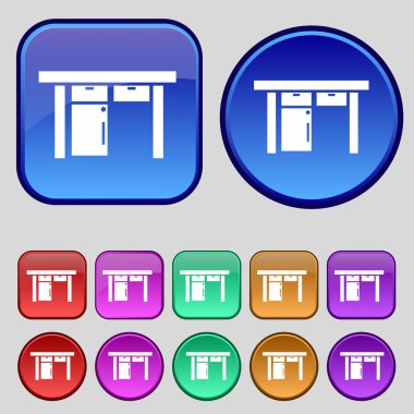 Table icon sign. A set of twelve vintage buttons for your design. Vector