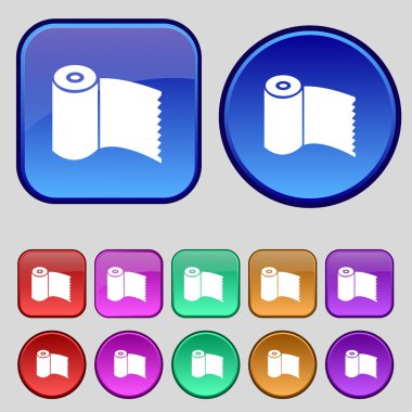 Toilet paper, WC roll icon sign. A set of twelve vintage buttons for your design. Vector