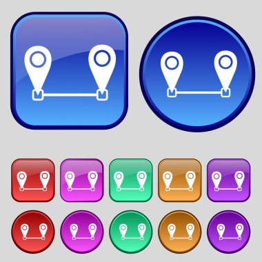 Map pointer icon sign. A set of twelve vintage buttons for your design. Vector
