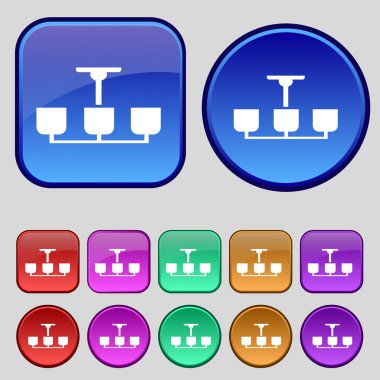 Chandelier Light Lamp icon sign. A set of twelve vintage buttons for your design. Vector