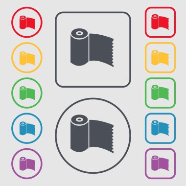 Toilet paper, WC roll icon sign. symbol on the Round and square buttons with frame. Vector