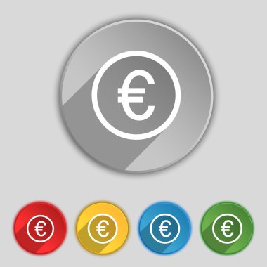 Euro icon sign. Symbol on five flat buttons. Vector