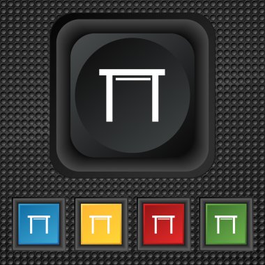 stool seat icon sign. symbol Squared colourful buttons on black texture. Vector