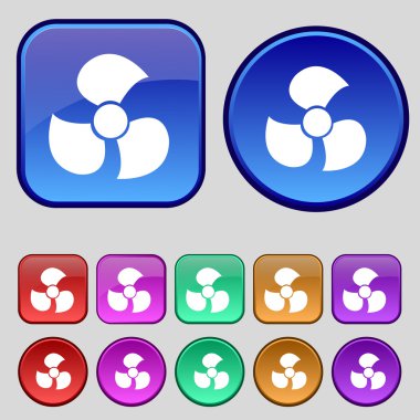 Fans, propeller icon sign. A set of twelve vintage buttons for your design. Vector