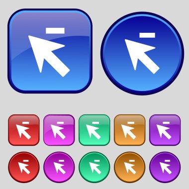 Cursor, arrow minus icon sign. A set of twelve vintage buttons for your design. Vector