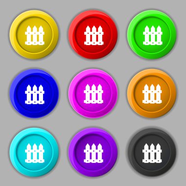 Fence icon sign. symbol on nine round colourful buttons. Vector