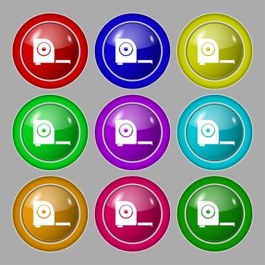 Roulette construction icon sign. symbol on nine round colourful buttons. Vector