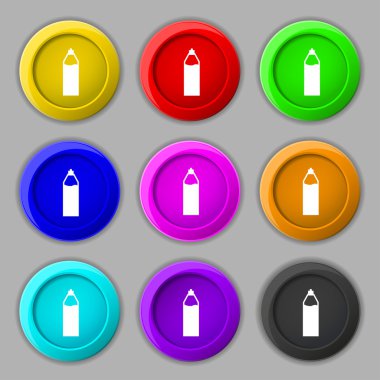 Plastic bottle with drink icon sign. symbol on nine round colourful buttons. Vector