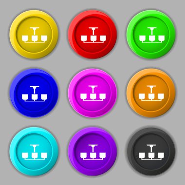Chandelier Light Lamp icon sign. symbol on nine round colourful buttons. Vector