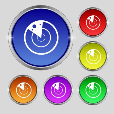 radar icon sign. Round symbol on bright colourful buttons. Vector