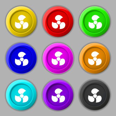 Fans, propeller icon sign. symbol on nine round colourful buttons. Vector