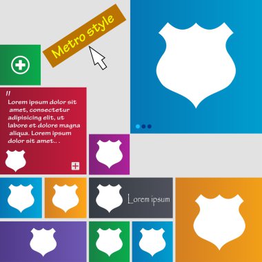 simge işareti kalkan. Metro stil düğmeleri. Modern arayüz Web sitesi düğmeleri ile imleç işaretçi. Vektör