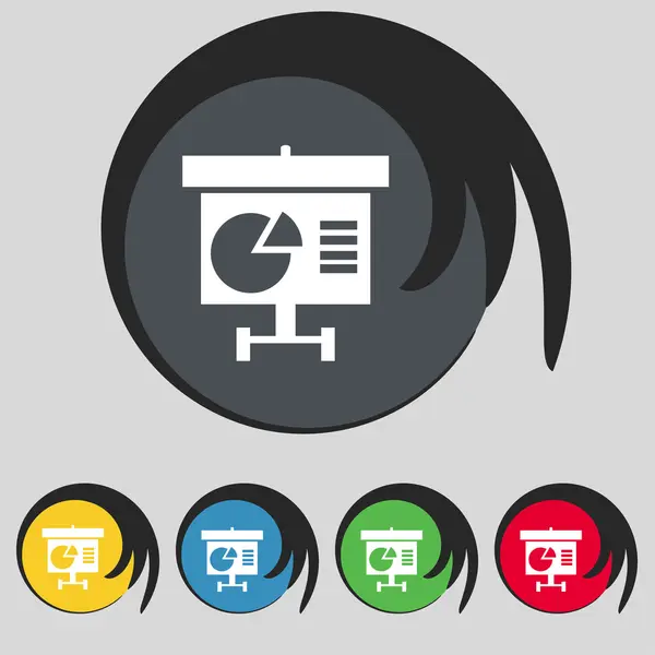 Diagram ikon tecken. Symbolen på fem färgade knapparna. Vektor — Stock vektor