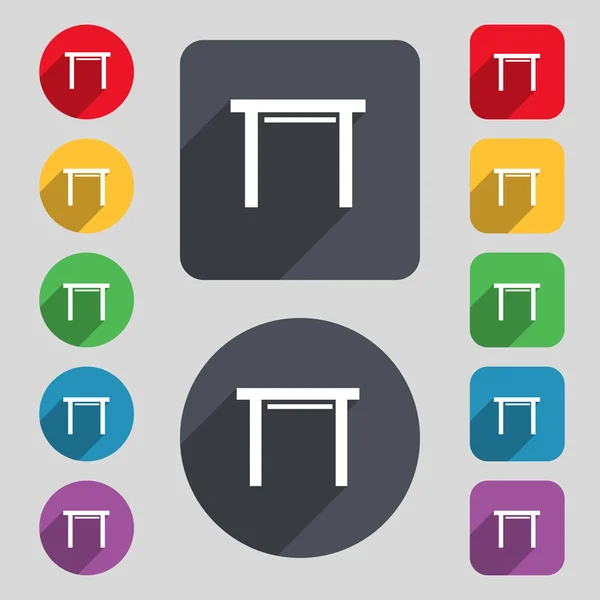 Letrero de icono de asiento. Un conjunto de 12 botones de colores y una larga sombra — Vector de stock