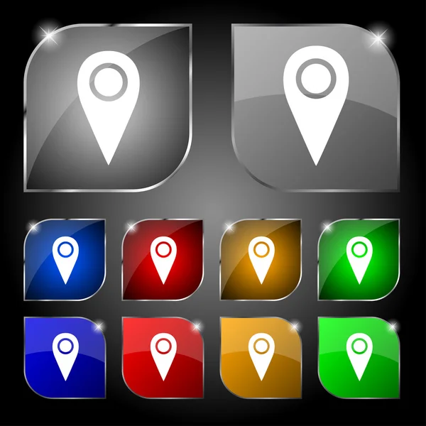 Mappa pekaren ikon tecken. Uppsättning av tio färgglada knappar med bländning. Vektor — Stock vektor