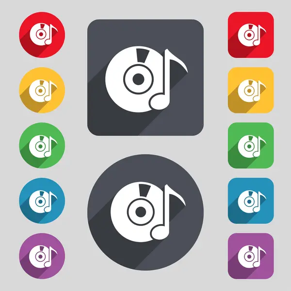 CD ή Dvd εικόνα σημάδι. Ένα σύνολο 12 χρωματιστά κουμπιά και ένα πολύ σκιά — Διανυσματικό Αρχείο