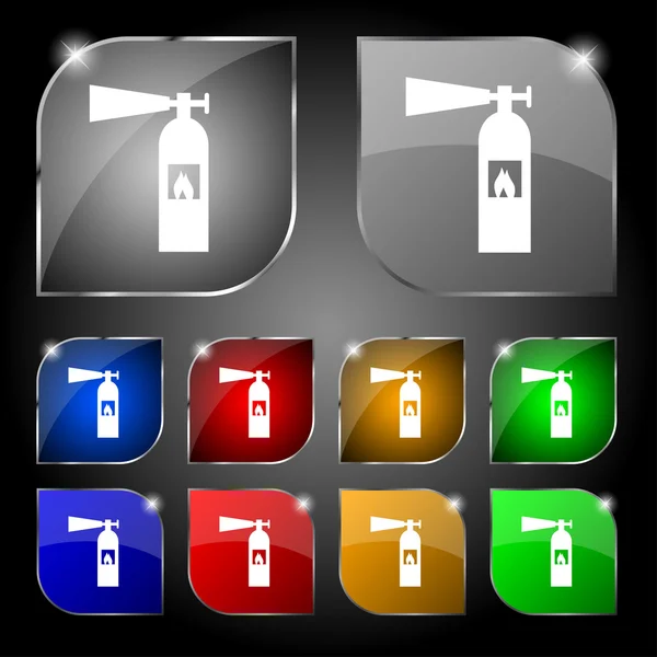 Fire extinguisher icon sign. Set of ten colorful buttons with glare. Vector — Stockový vektor